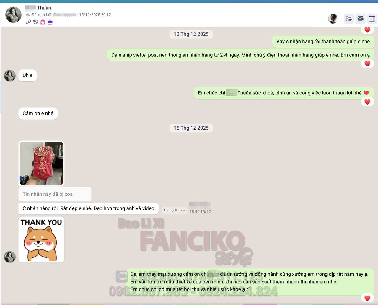 Feedback khách hàng Fanciko về bao lì xì đỏ