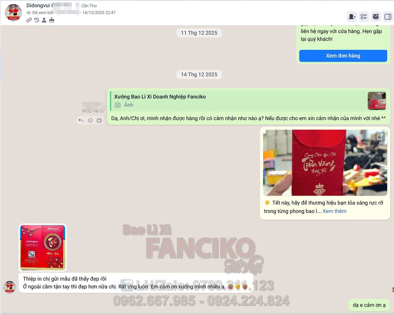 Feedback khách hàng về bao lì xì thiết kế riêng